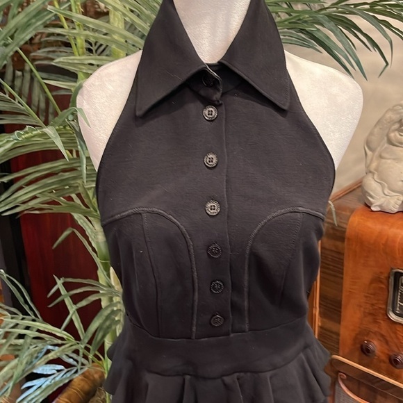 BEBE size 10 black gorgeous halter sleeveless dress with side zipper kick pleat - Picture 2 of 12